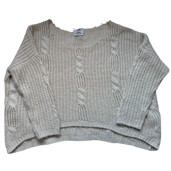 Urban Outfitters Sweaters - Urban Outfitters Unif Raw Edge Off Shoulder, Cable Knit Sweater, Size M, EUC